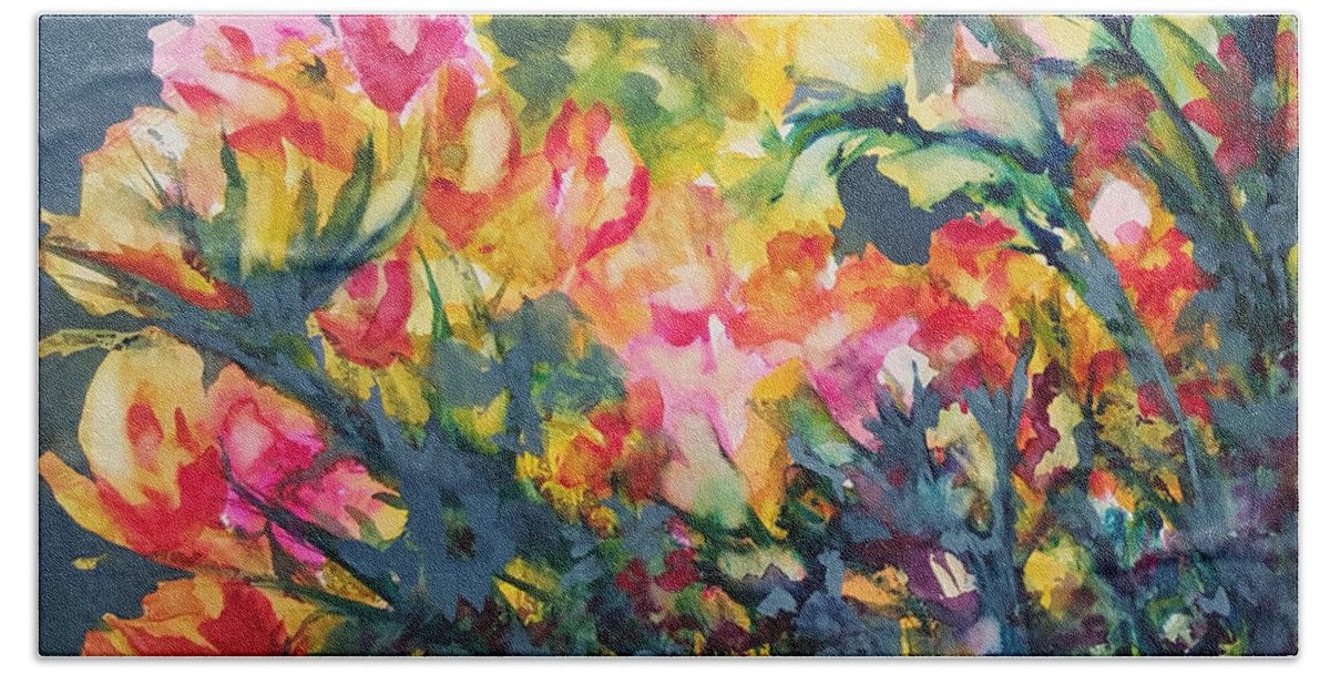 Floral Bath Towel featuring the painting Inner Beauty by Kim Shuckhart Gunns