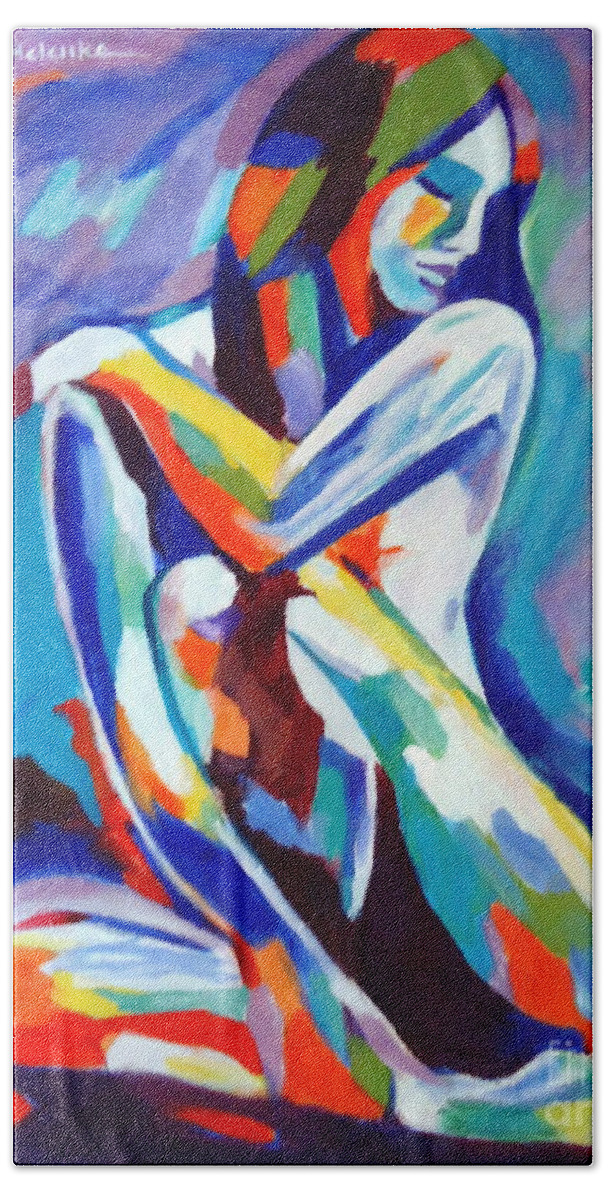 Contemporary Art Hand Towel featuring the painting Insightful pose by Helena Wierzbicki