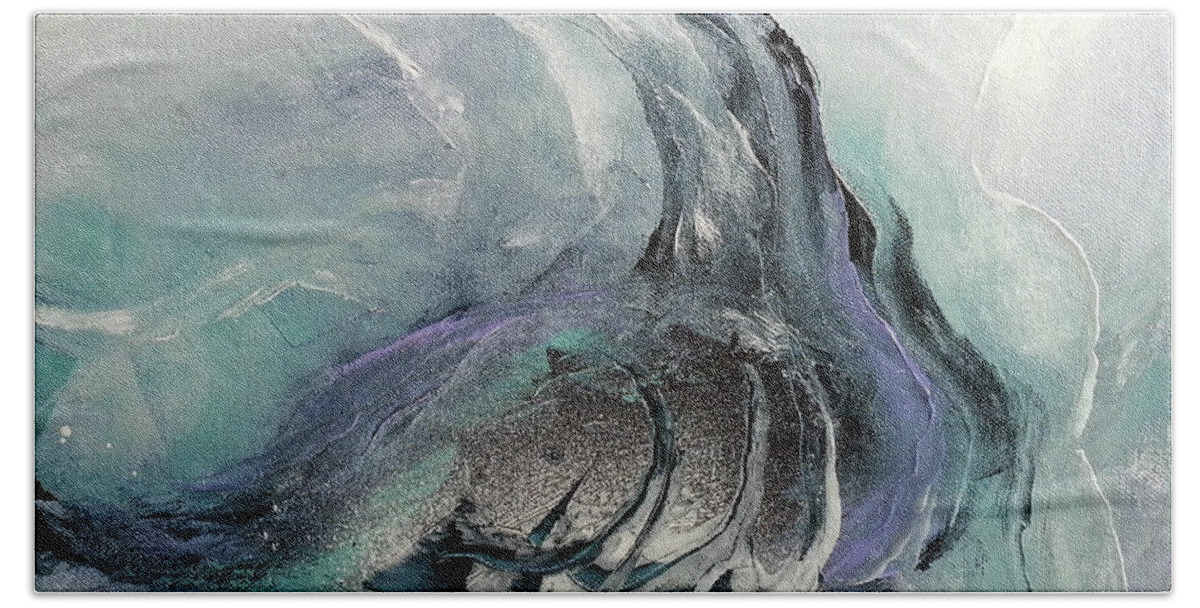 Abstract Bath Towel featuring the painting Sound of Waves by Florentina Maria Popescu