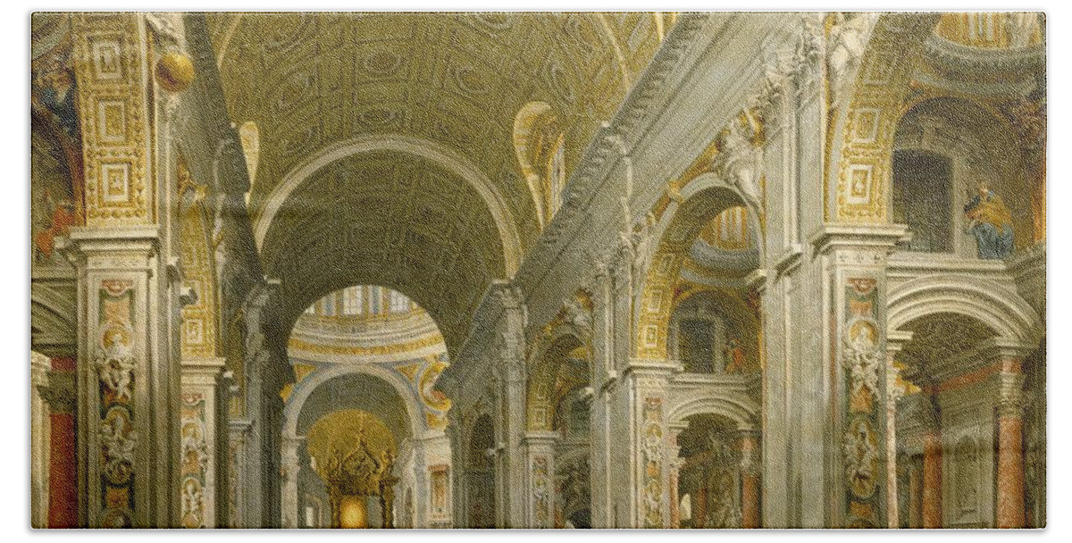Interior Bath Sheet featuring the painting Interior of St. Peter's - Rome by Giovanni Paolo Panini