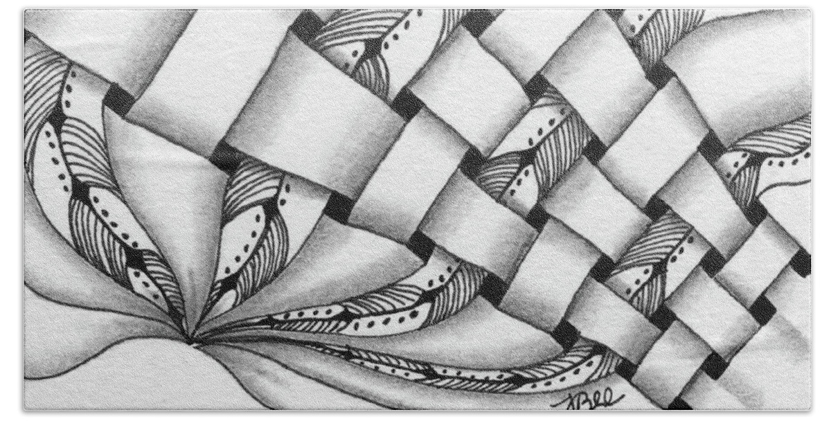 Zentangle Hand Towel featuring the drawing Interwoven by Jan Steinle