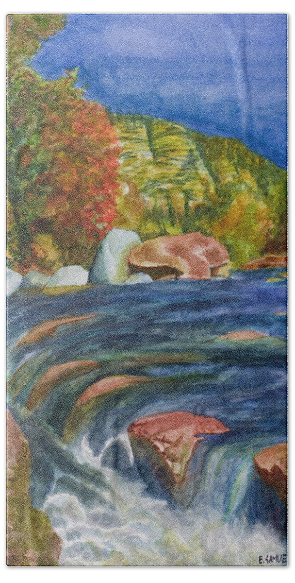 Oak Creek Bath Towel featuring the painting Into Slide Rock by Eric Samuelson