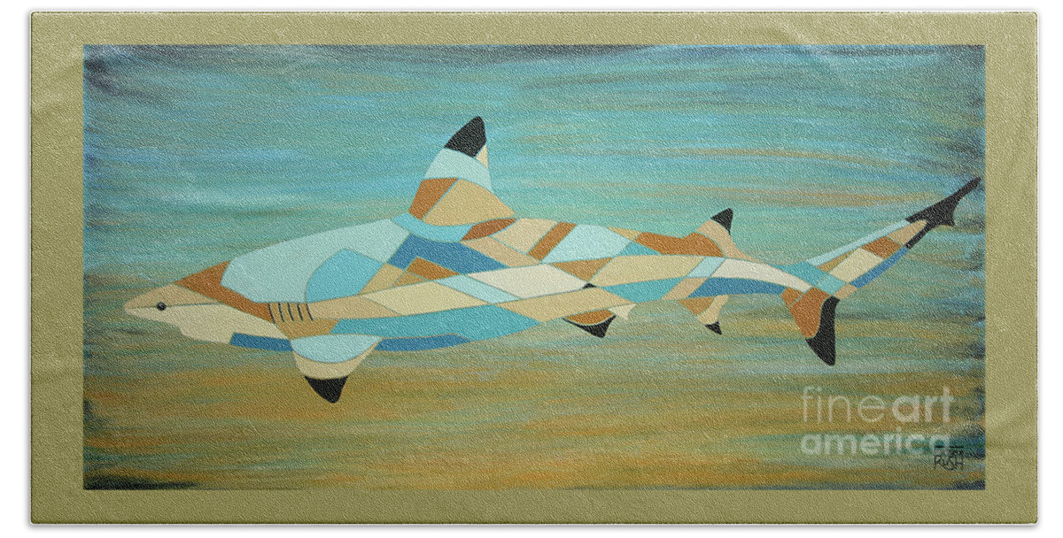 Contemporary Shark Painting Hand Towel featuring the painting Into the Blue I Shark Painting by Barbara Rush