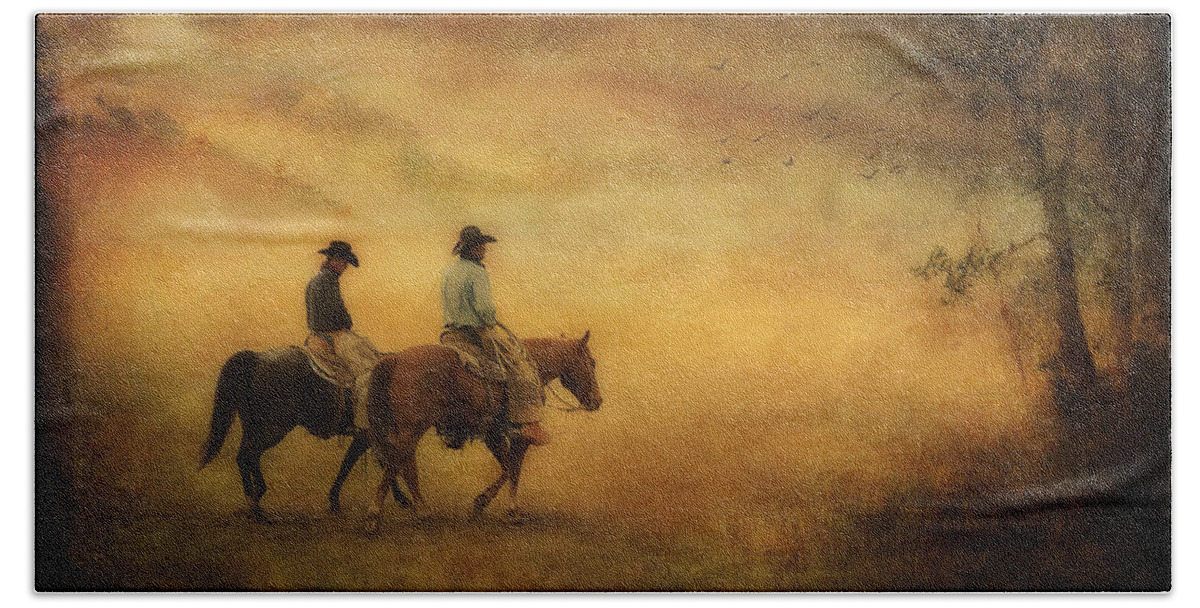 Cowboys Hand Towel featuring the photograph Into the Mist by Priscilla Burgers