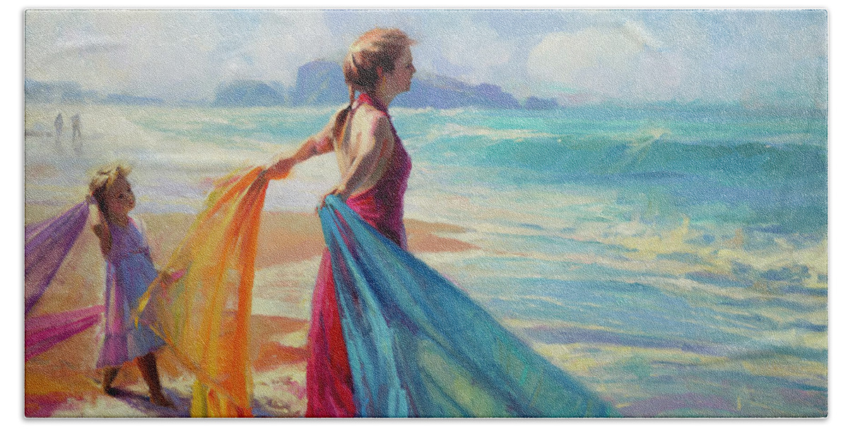 Coast Hand Towel featuring the painting Into the Surf by Steve Henderson
