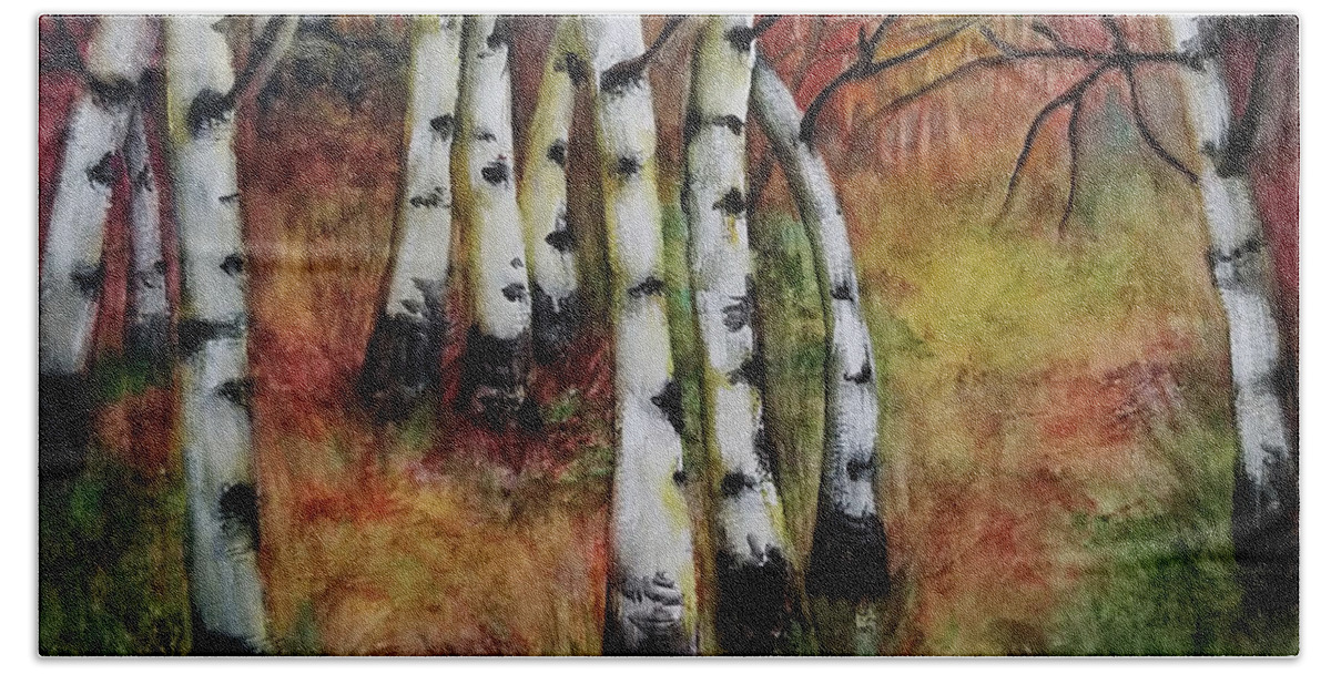 Trees Hand Towel featuring the painting Into the Woods by Deb Arndt