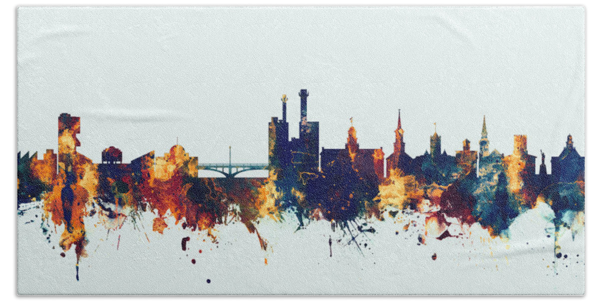 Iowa City Hand Towel featuring the digital art Iowa City Iowa Skyline by Michael Tompsett
