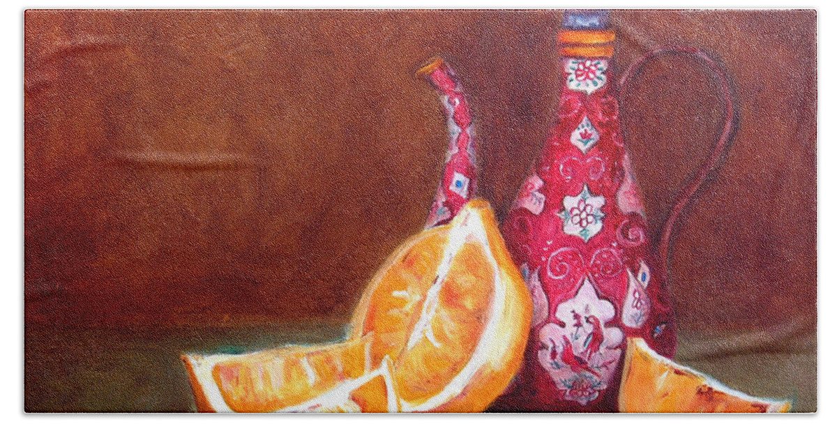 Lemons Bath Towel featuring the painting Iranian Lemons by Portraits By NC