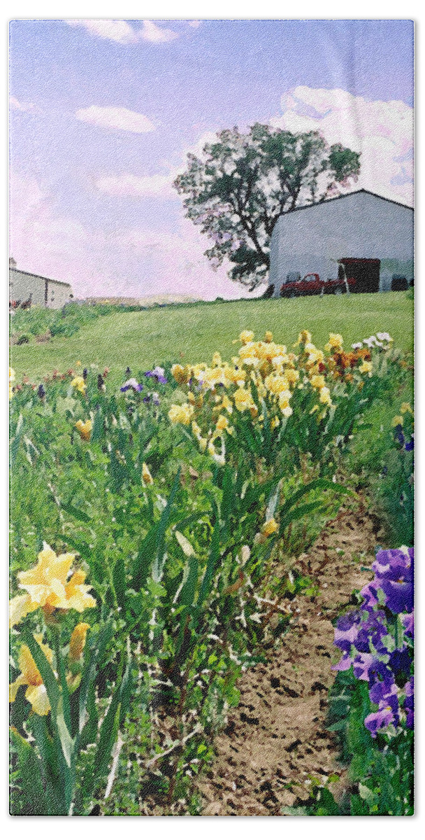 Landscape Painting Bath Towel featuring the photograph Iris Farm by Steve Karol