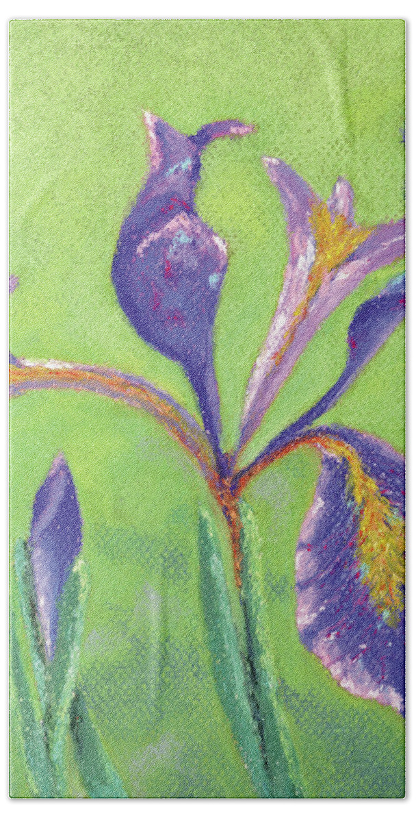 Art Hand Towel featuring the pastel Iris for Iris by Anne Katzeff
