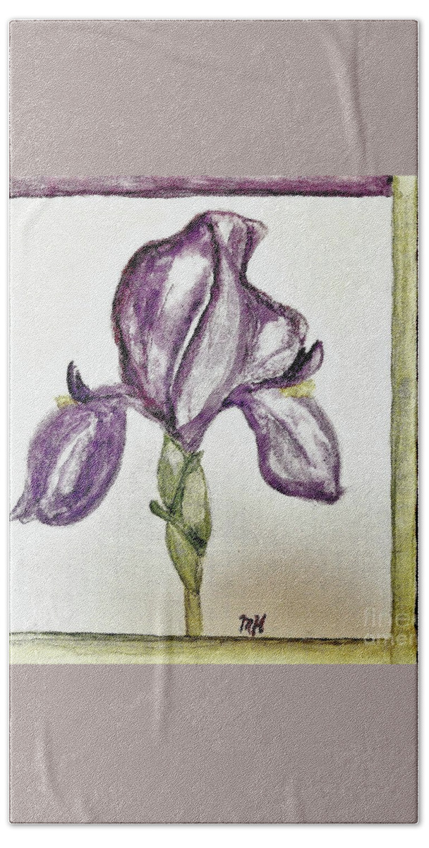 Painting Hand Towel featuring the painting Iris Painted in Purple by Marsha Heiken