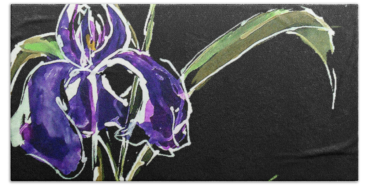 Original Watercolors Hand Towel featuring the painting Iris-Violet by Chris Paschke