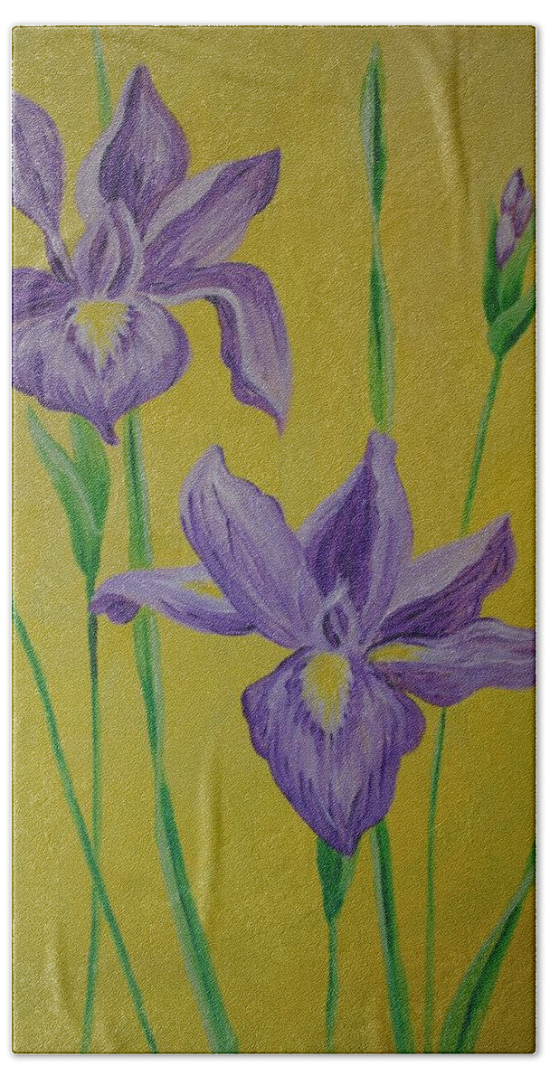 Iris Bath Towel featuring the painting Irises by Emily Page
