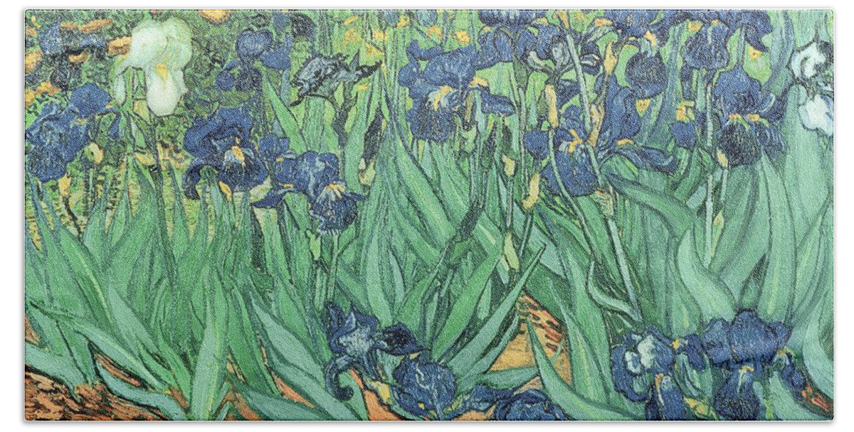Irises Hand Towel featuring the painting Irises by Vincent Van Gogh by Vincent Van Gogh