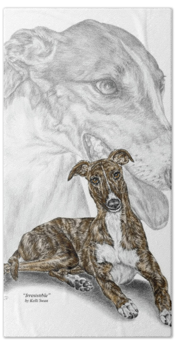 Greyhound Hand Towel featuring the drawing Irresistible - Greyhound Dog Print color tinted by Kelli Swan