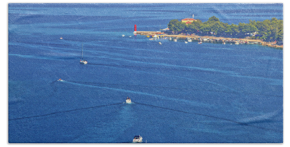 Bay Bath Towel featuring the photograph Island of Cres bay aerial view by Brch Photography