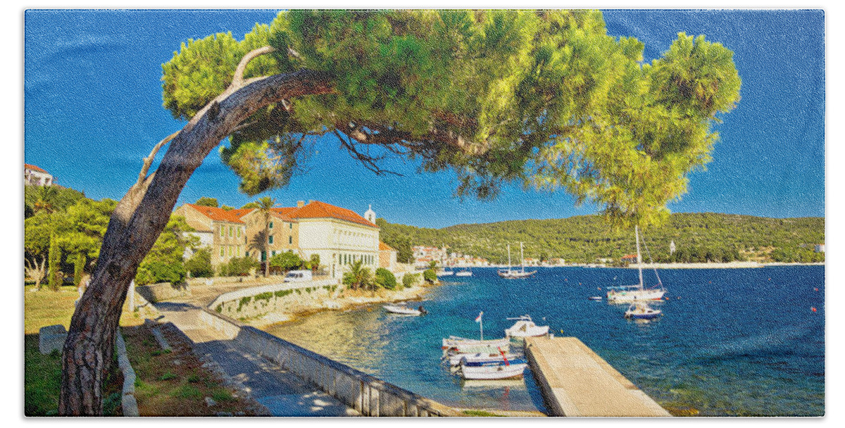 Seafront Bath Towel featuring the photograph Island of Vis seafront walkway view by Brch Photography