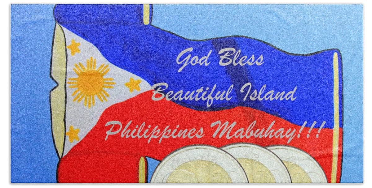 All Products Hand Towel featuring the painting Beautiful Island Philippines Mabuhay by Lorna Maza