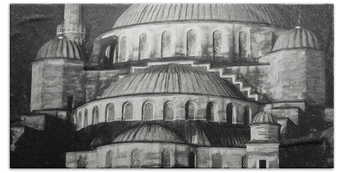 Istanbul Bath Towel featuring the photograph Istanbul Blue Mosque - Charcoal Sketch by Stephen Stookey