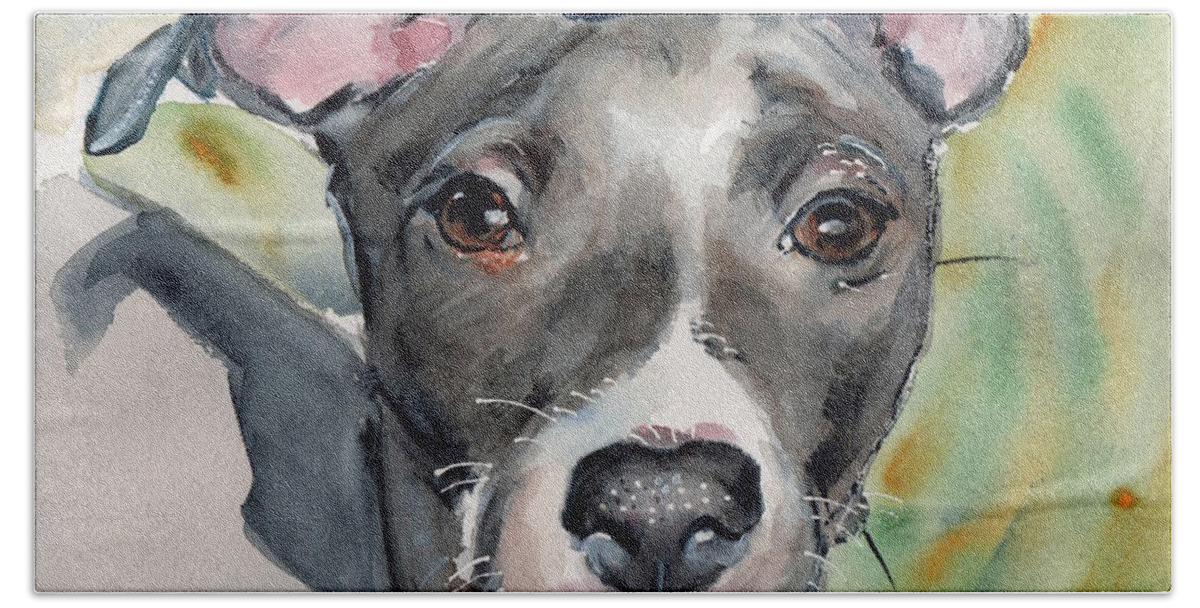 Italian Greyhound Watercolor Portrait Bath Towel featuring the painting Italian Greyhound watercolor by Maria Reichert