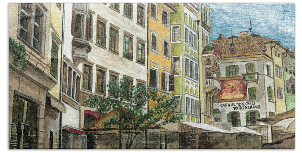 Street Scene Hand Towel featuring the painting Italian Village 1 by Debbie DeWitt