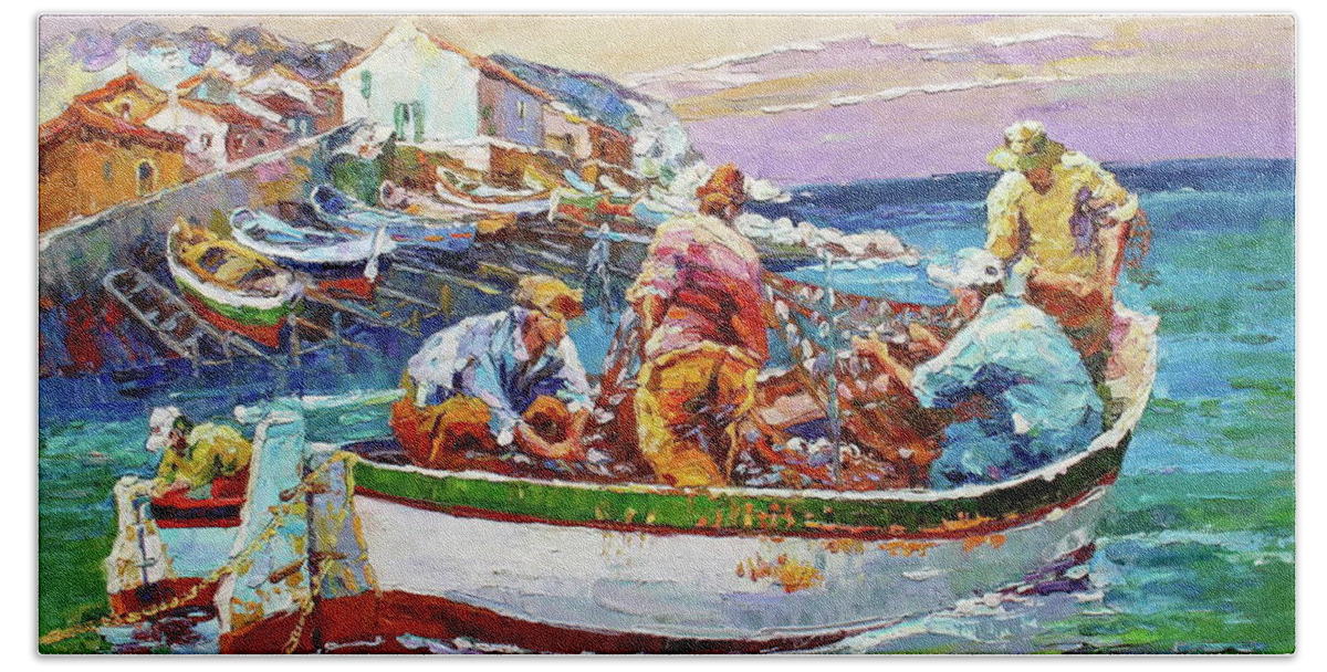 Italy Sicilian Fishing Boat Bath Towel by Royo Liu - Pixels