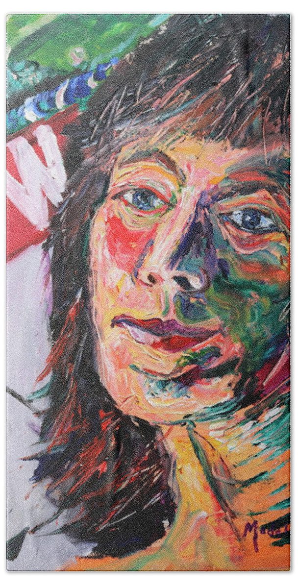 Portraits Hand Towel featuring the painting It's a New Day by Madeleine Shulman