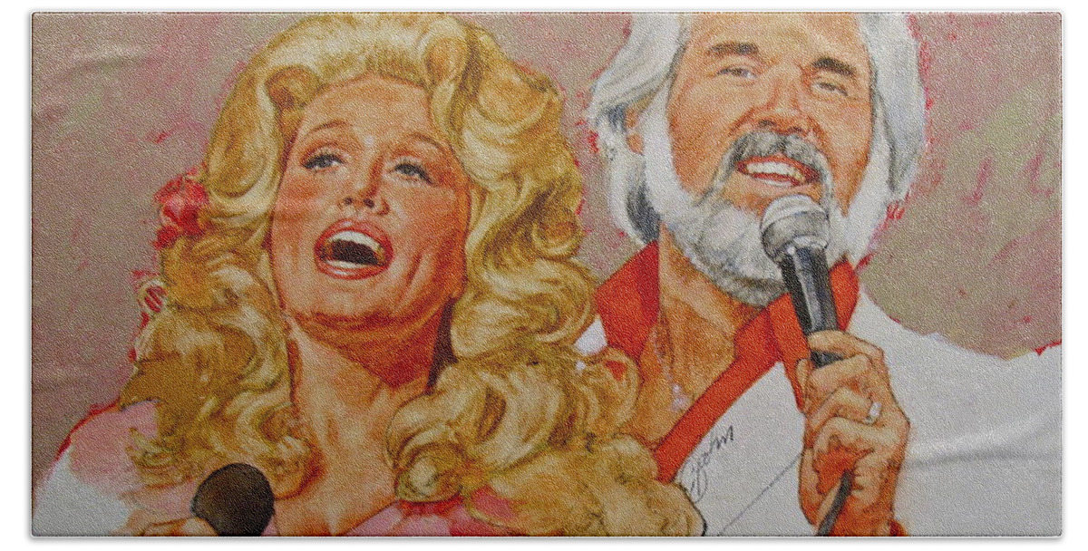 Acrylic Painting Hand Towel featuring the painting Its Country - 8 Dolly Parton Kenny Rogers by Cliff Spohn