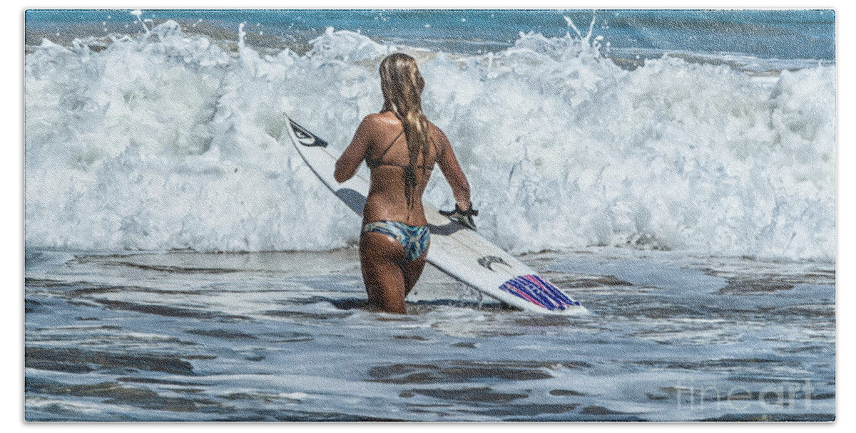 Beach Hand Towel featuring the photograph It's Go Time Surfs Up by Eye Olating Images