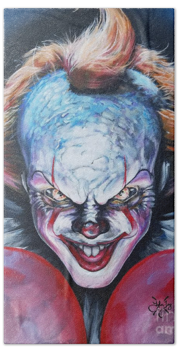 Pennywise Bath Towel featuring the painting It's here by Tyler Haddox