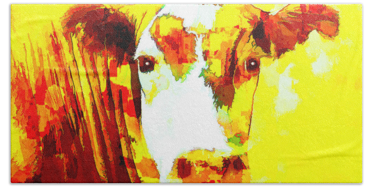 Cow Hand Towel featuring the photograph Yellow Cow by Joyce Creswell