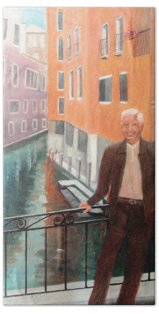 Venice Bath Towel featuring the painting Jack in Venice by Jamie Frier