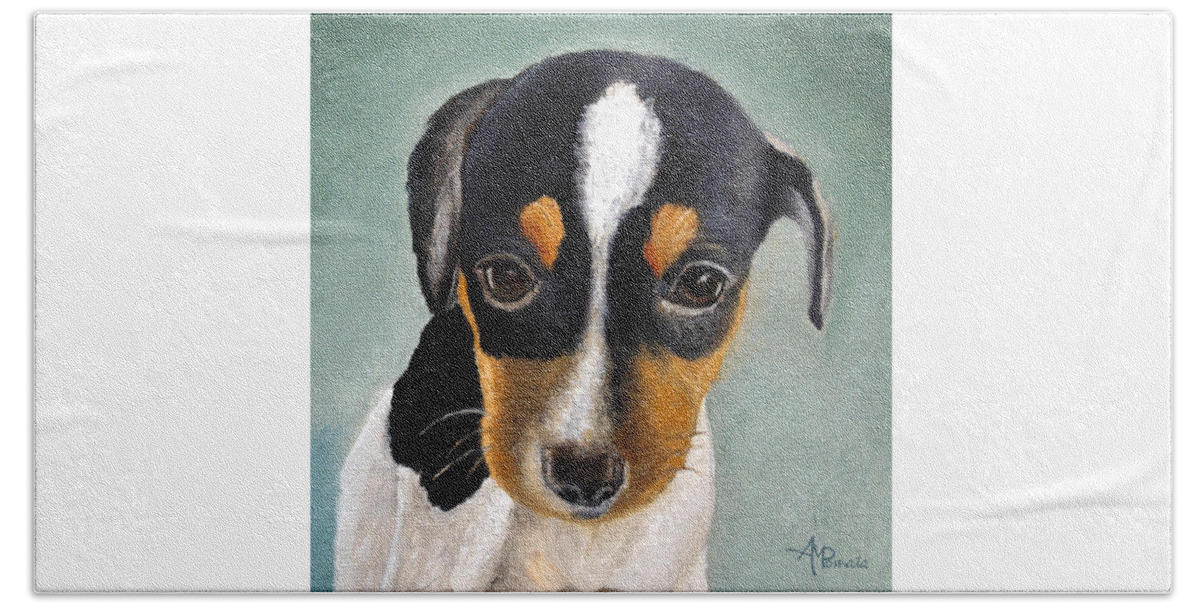 Jack Russell Terrier Hand Towel featuring the painting Doe-eyed Glance by Angeles M Pomata