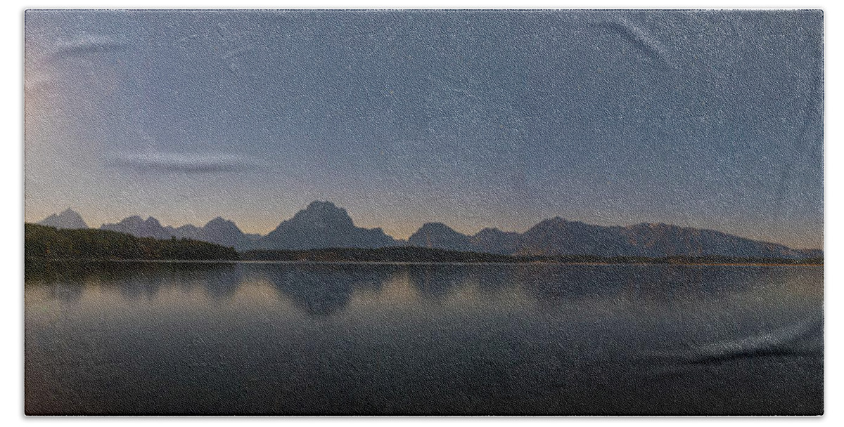 Moon Hand Towel featuring the photograph Jackson Lake Moon by Darren White