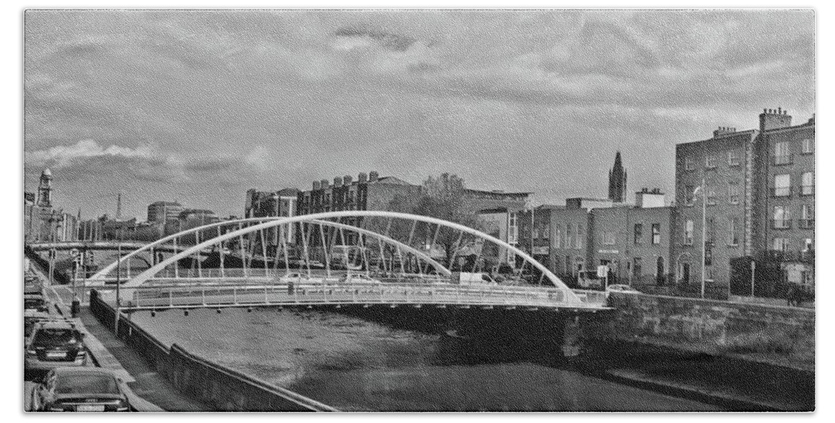 James Joyce Bridge Hand Towel featuring the photograph James Joyce Bridge in Dublin by Marisa Geraghty Photography