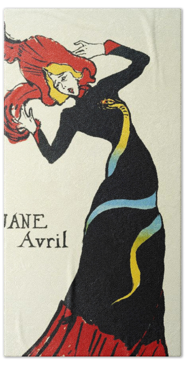 Vintage Hand Towel featuring the mixed media Jane Avril - French Dancer 1 - Vintage Advertising Poster by Studio Grafiikka