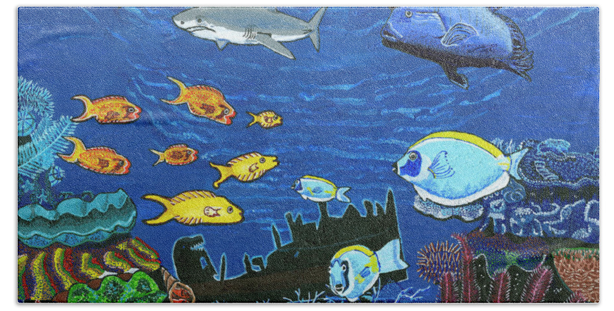 Sharks Hand Towel featuring the painting January 2017 by Paul Fields