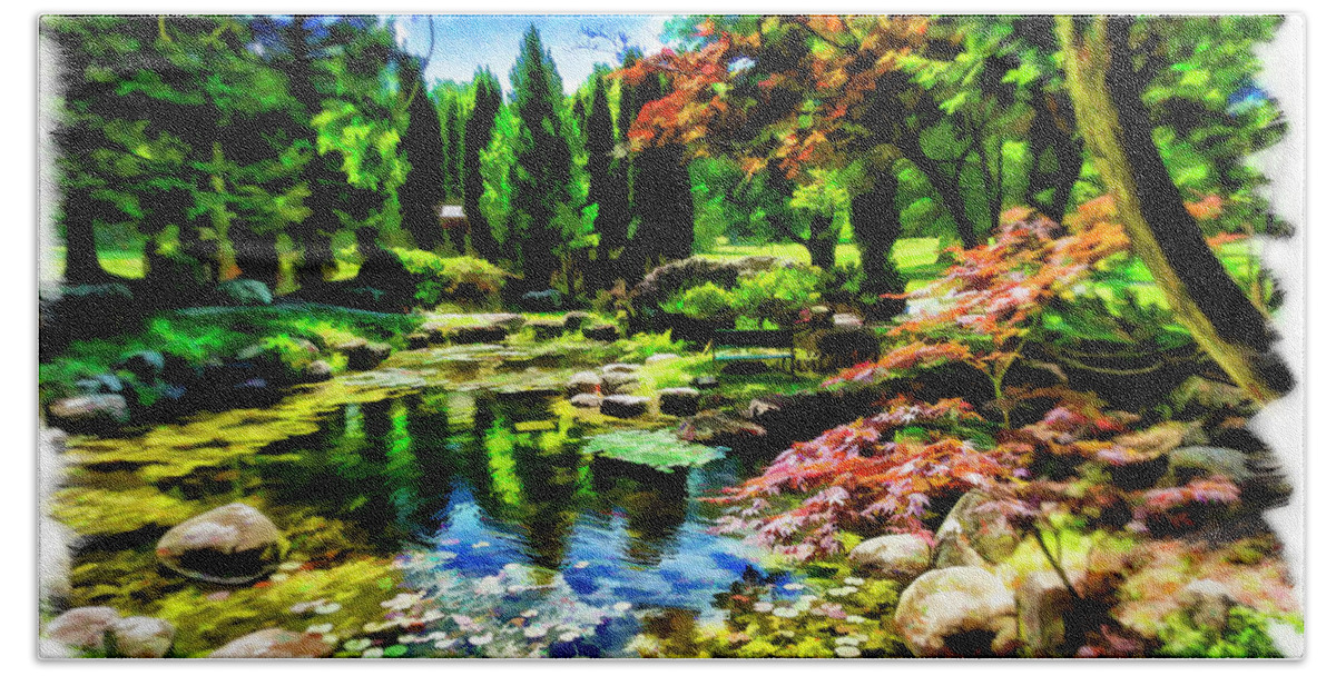 Sonnenberg Gardens Bath Towel featuring the photograph Japanese Garden by Monroe Payne