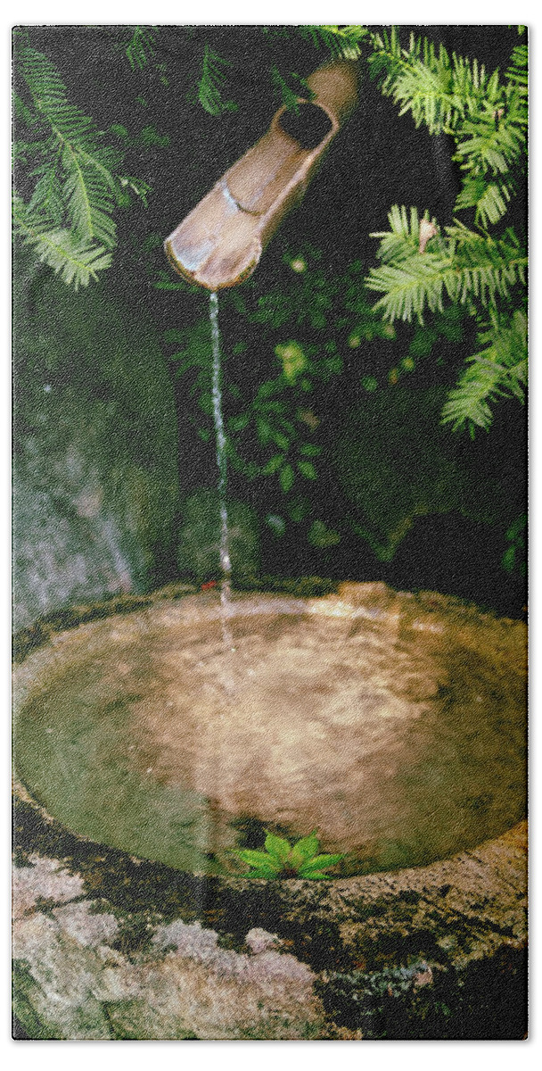 Water Hand Towel featuring the photograph Japanese Garden Water Fountain by Lawrence Knutsson