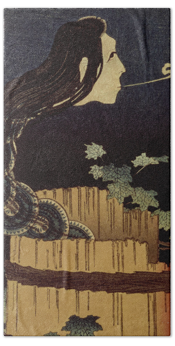 Hokusai Bath Towel featuring the drawing Japanese Ghost by Hokusai