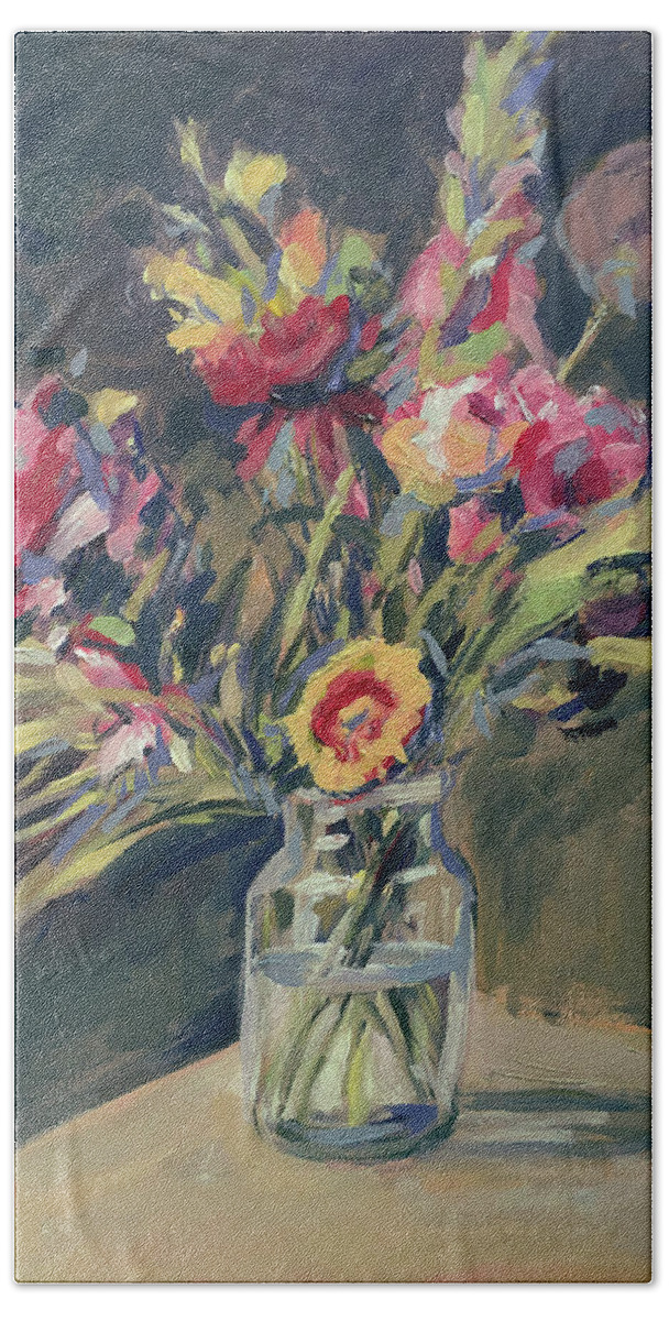 Flowers Bath Towel featuring the painting Jar vase with flowers by Nop Briex