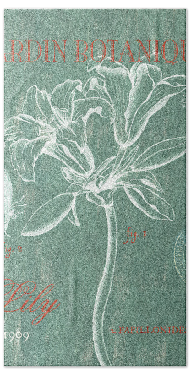 Floral Hand Towel featuring the drawing Jardin Botanique Aqua by Debbie DeWitt