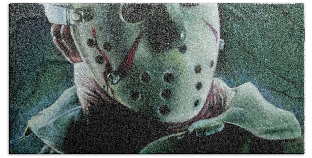 Jason Hand Towel featuring the painting Jason Voorhees by Lorna Stephens