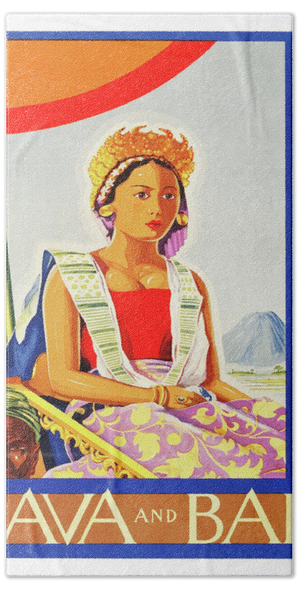 Java Bath Towel featuring the painting Java and Bali, isles of romance, vintage travel poster by Long Shot