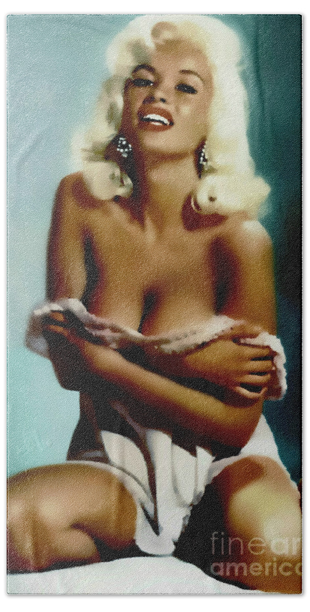 Jayne Mansfield Hand Towel featuring the painting Jayne Mansfield - Watercolor Painting by Ian Gledhill