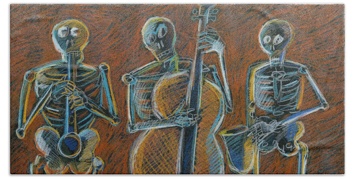 Jazz Trio Hand Towel featuring the drawing Jazz Time with the Bonz Band by Gerry High