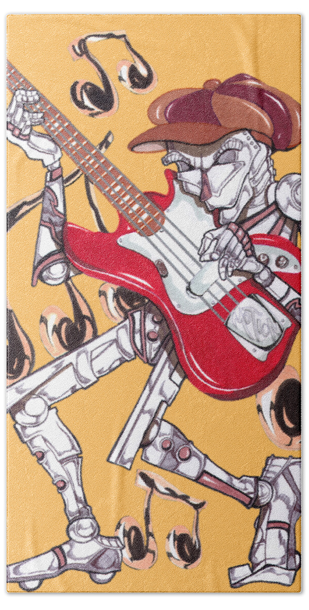 Robots Bath Towel featuring the mixed media Jazzmen Bass Player by Demitrius Motion Bullock