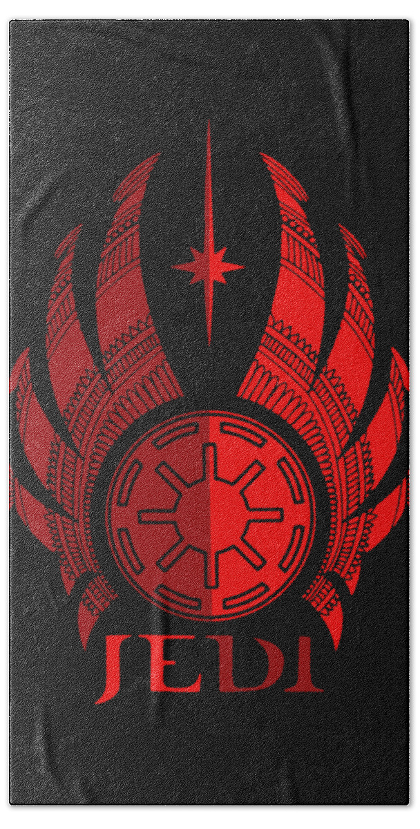 Jedi Bath Sheet featuring the mixed media Jedi Symbol - Star Wars Art, Red by Studio Grafiikka