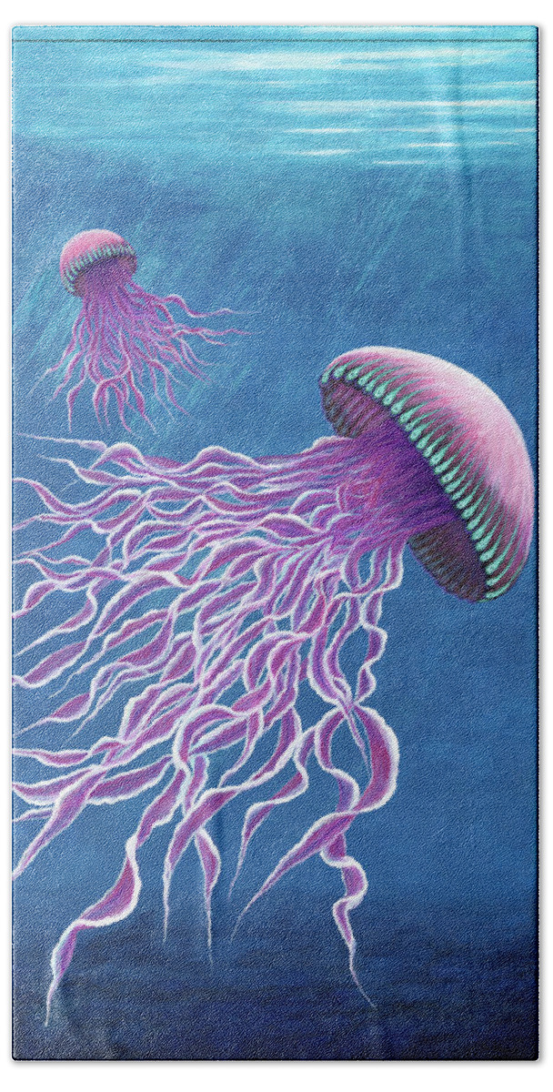 Jellies Bath Towel featuring the painting Jellies 1 by Rebecca Parker