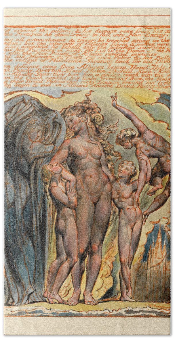 William Blake Bath Towel featuring the drawing Jerusalem. Plate 32 by William Blake